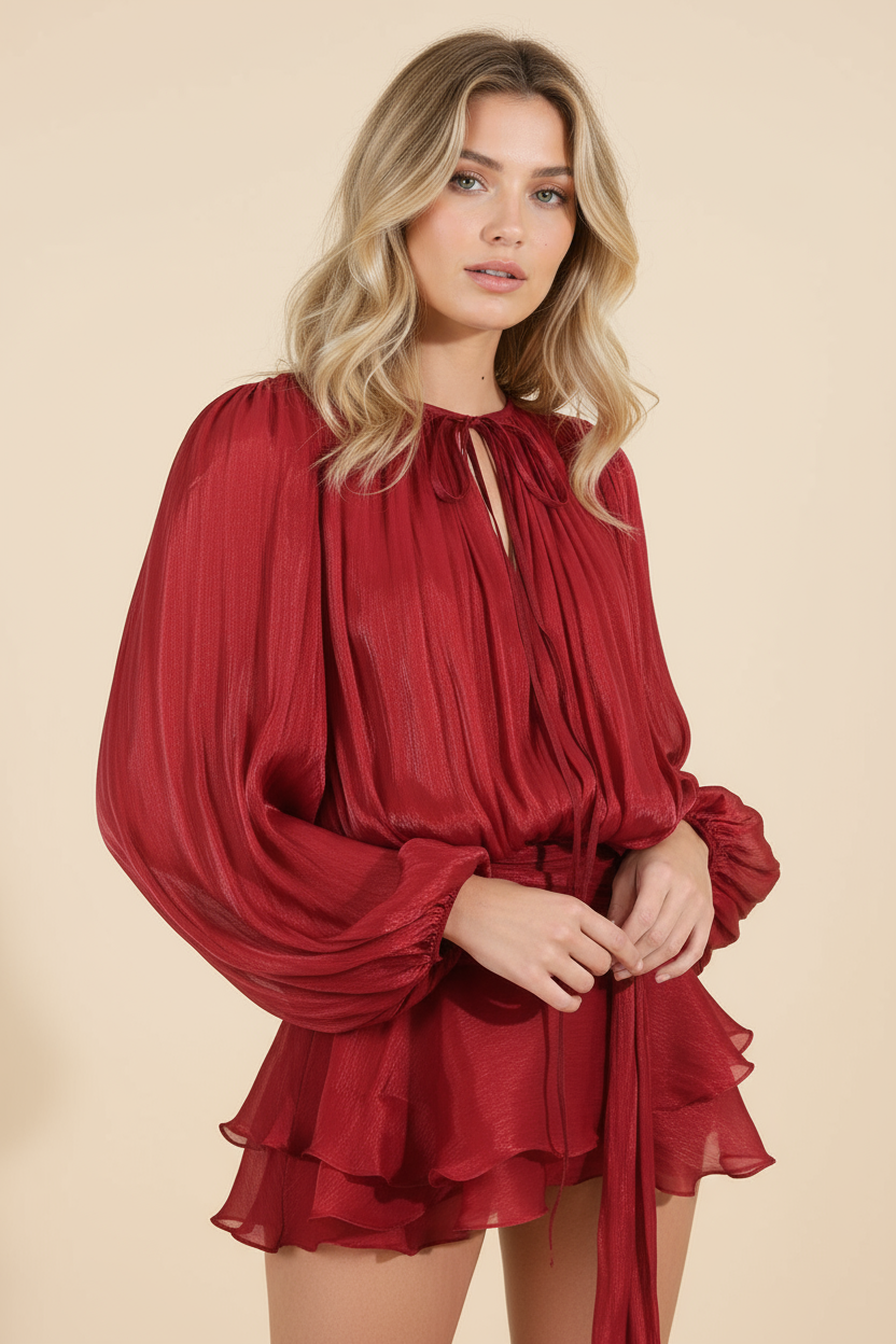Women's Flowing Balloon Sleeve Mini Summer Vacation Dress
