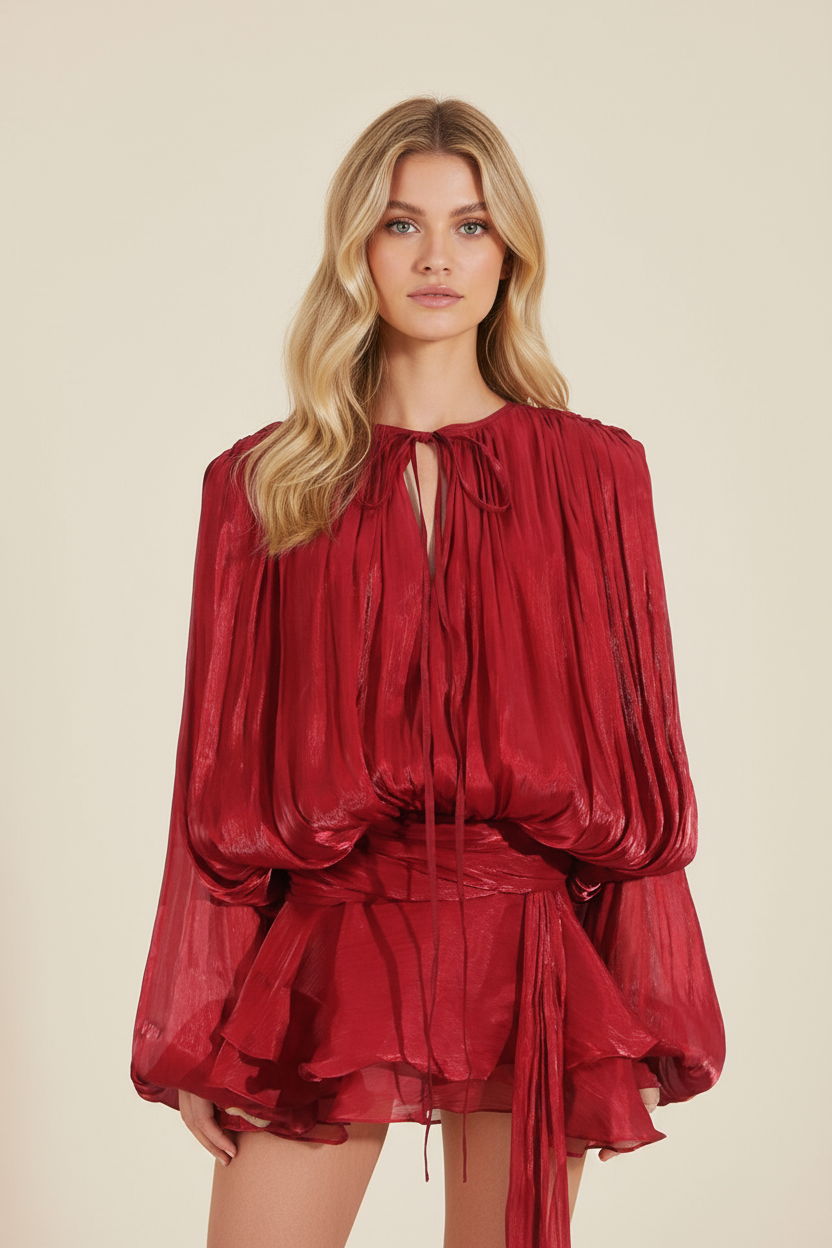 Women's Flowing Balloon Sleeve Mini Summer Vacation Dress