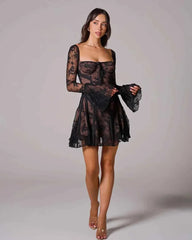 Women's Long Sleeve Romantic Lace Mini Dress