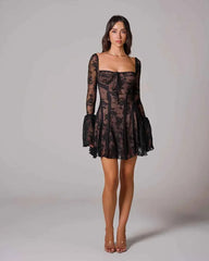 Women's Long Sleeve Romantic Lace Mini Dress