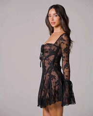 Women's Long Sleeve Romantic Lace Mini Dress