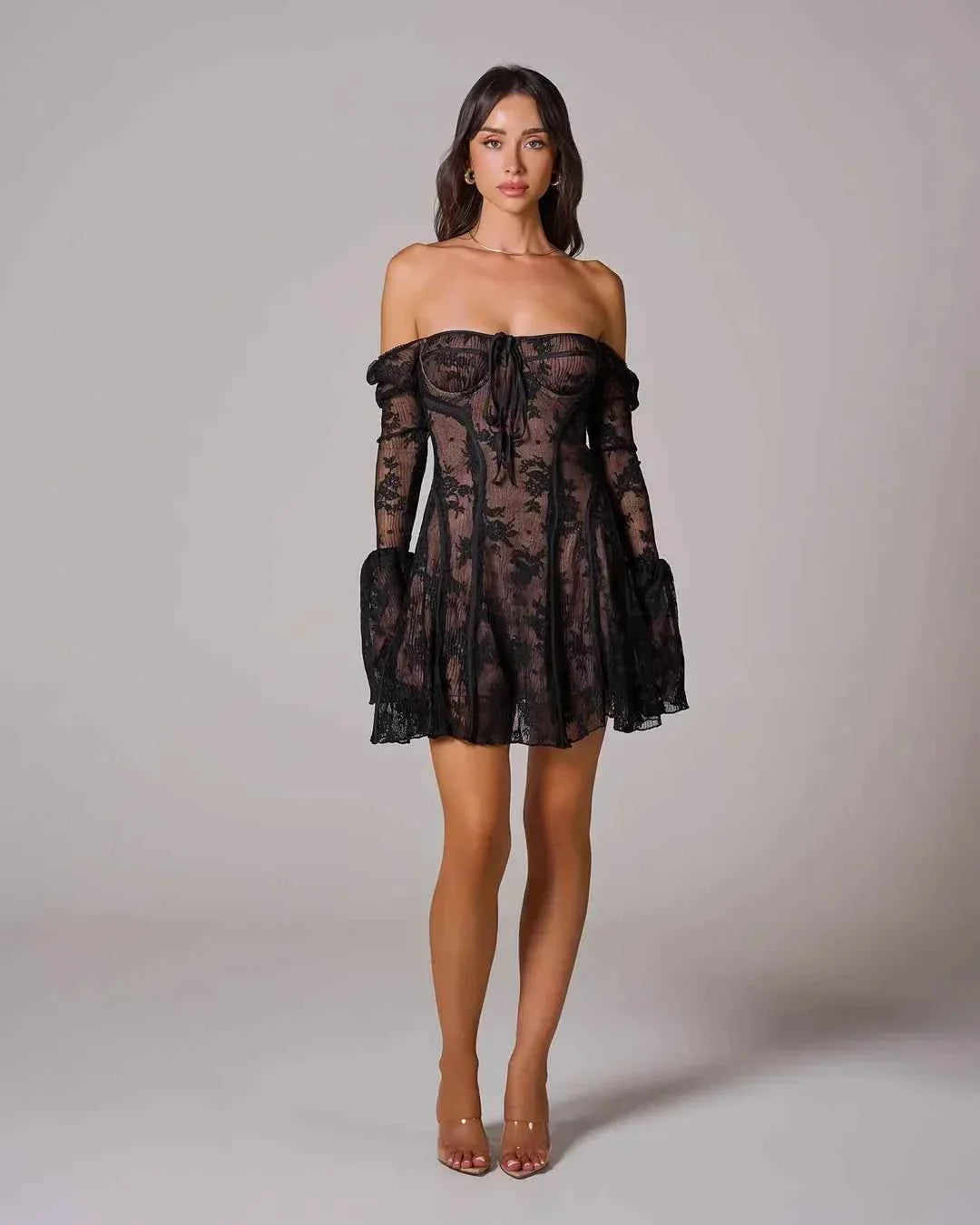 Women's Long Sleeve Romantic Lace Mini Dress