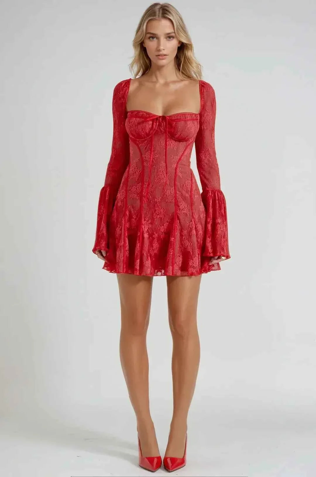 Women's Long Sleeve Romantic Lace Mini Dress
