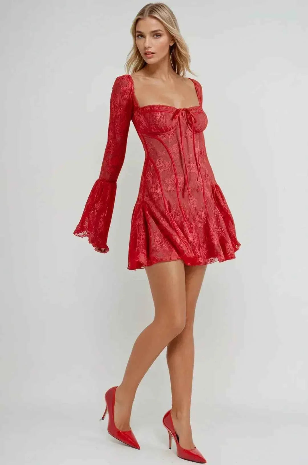 Women's Long Sleeve Romantic Lace Mini Dress