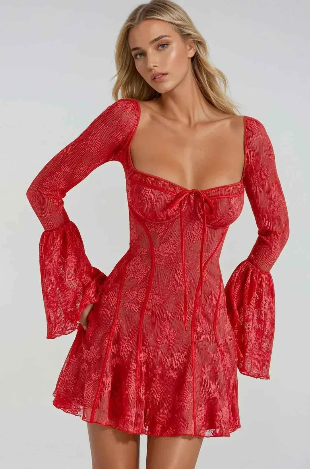 Women's Long Sleeve Romantic Lace Mini Dress
