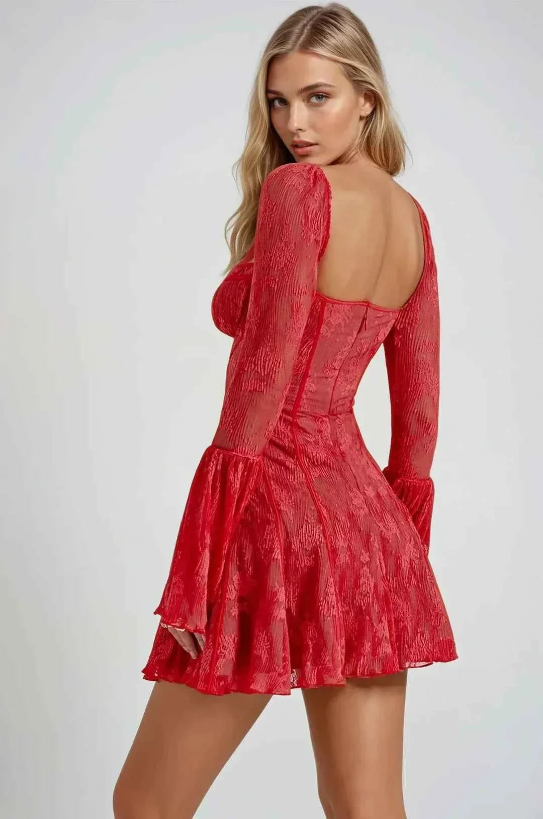 Women's Long Sleeve Romantic Lace Mini Dress