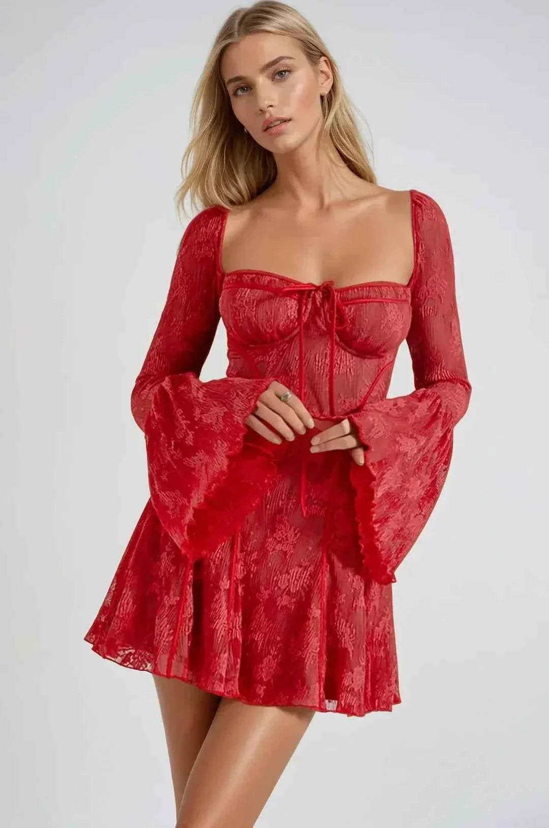 Women's Long Sleeve Romantic Lace Mini Dress