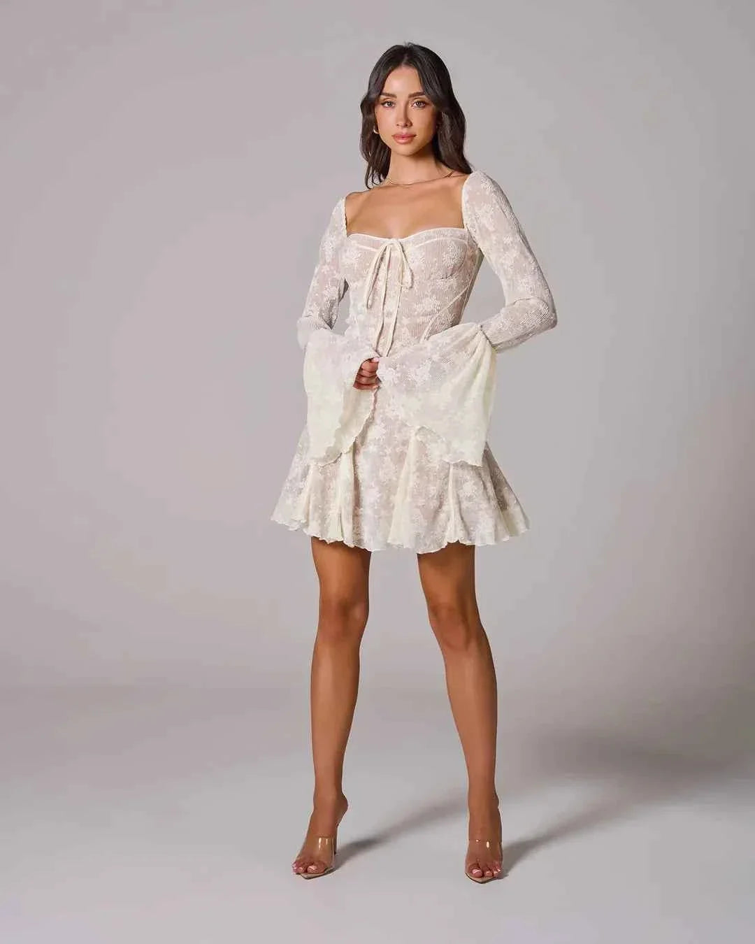 Women's Long Sleeve Romantic Lace Mini Dress