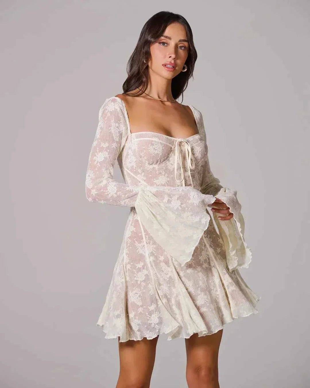 Women's Long Sleeve Romantic Lace Mini Dress