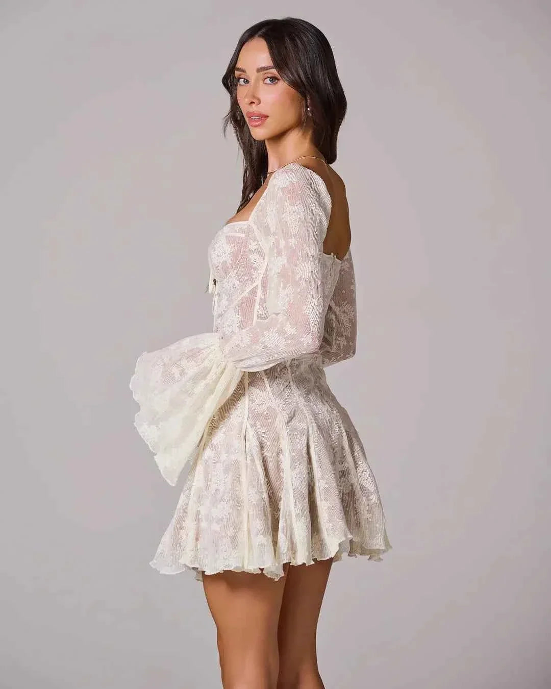 Women's Long Sleeve Romantic Lace Mini Dress