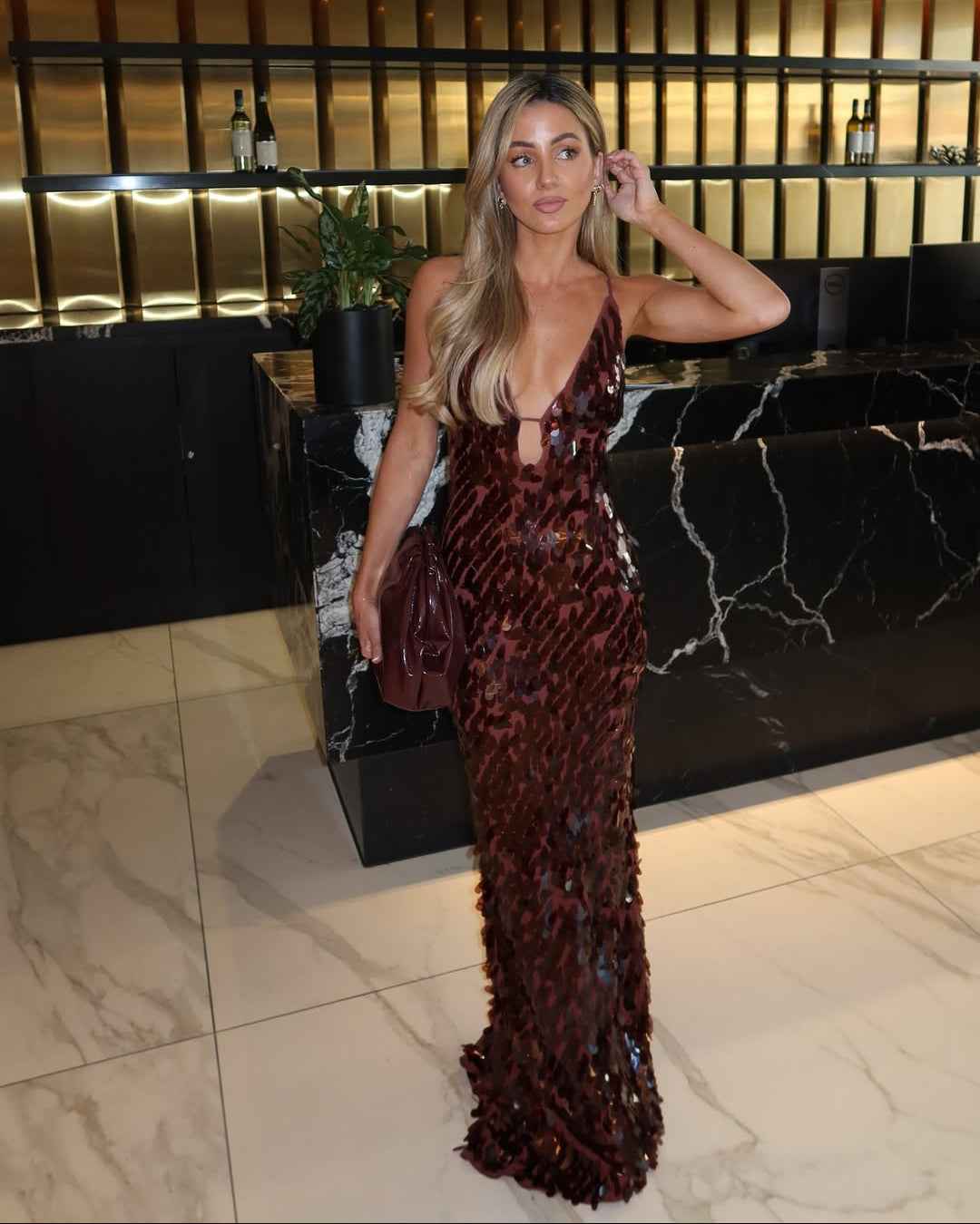 Women's Sleeveless Sequin Maxi Prom Dress