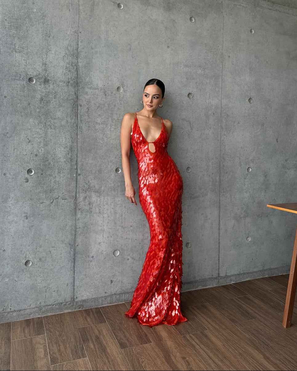 Women's Sleeveless Sequin Maxi Prom Dress