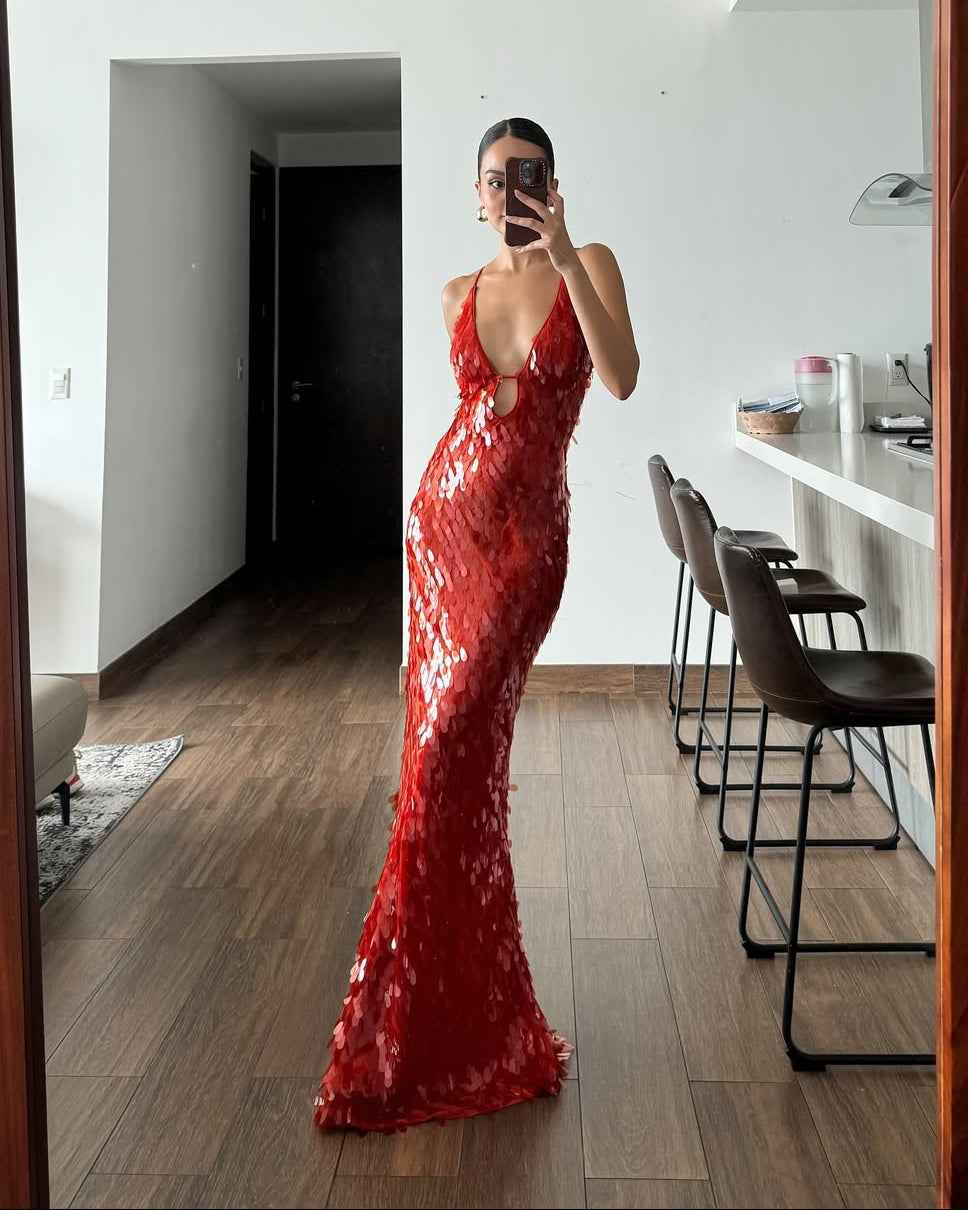 Women's Sleeveless Sequin Maxi Prom Dress