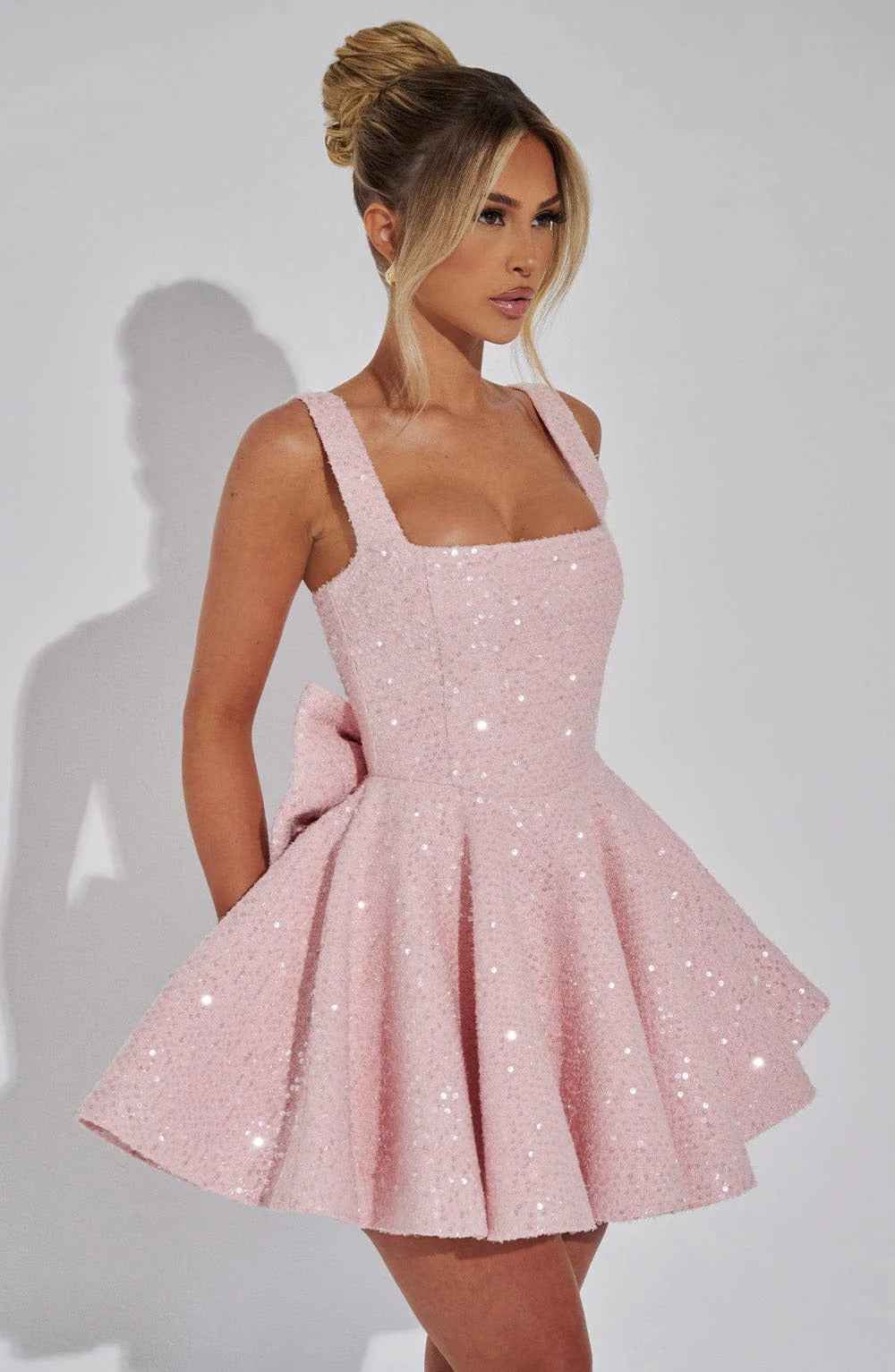 Women's Dazzling Sequin Bow Mini Cocktail Dress
