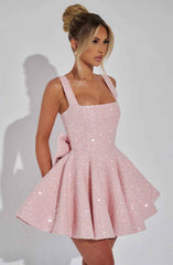 Women's Dazzling Sequin Bow Mini Cocktail Dress