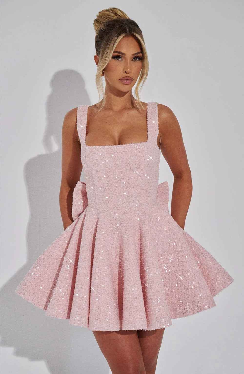 Women's Dazzling Sequin Bow Mini Cocktail Dress