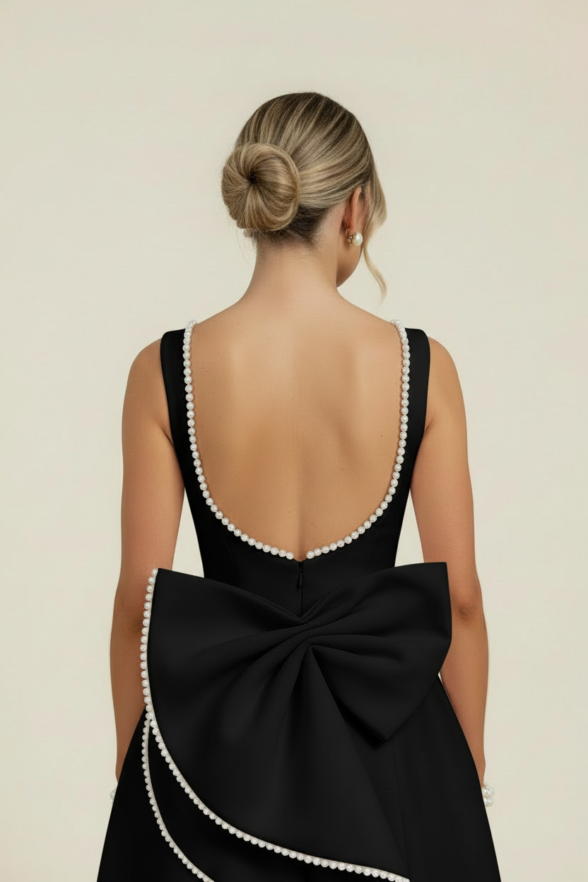 Women's Elegant Sleeveless Bow Back Mini Cocktail Dress