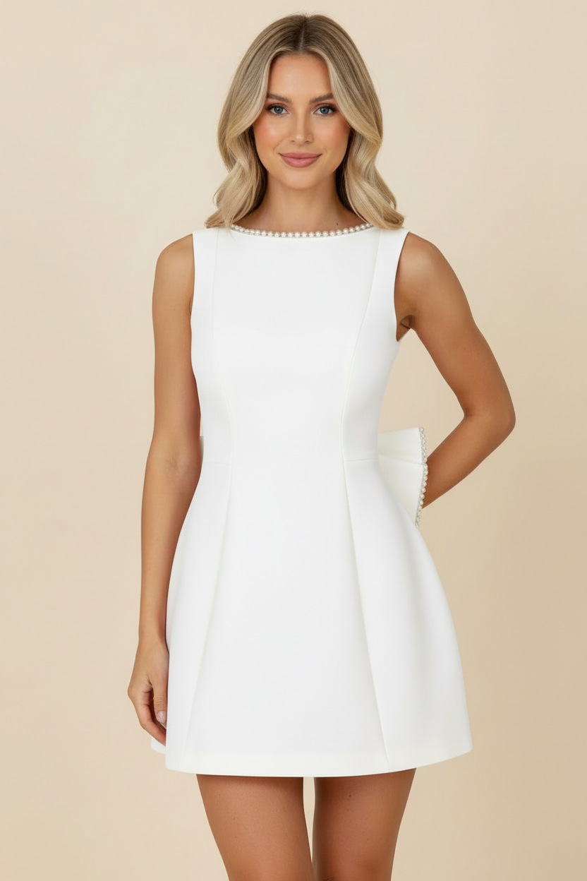 Women's Elegant Sleeveless Bow Back Mini Cocktail Dress