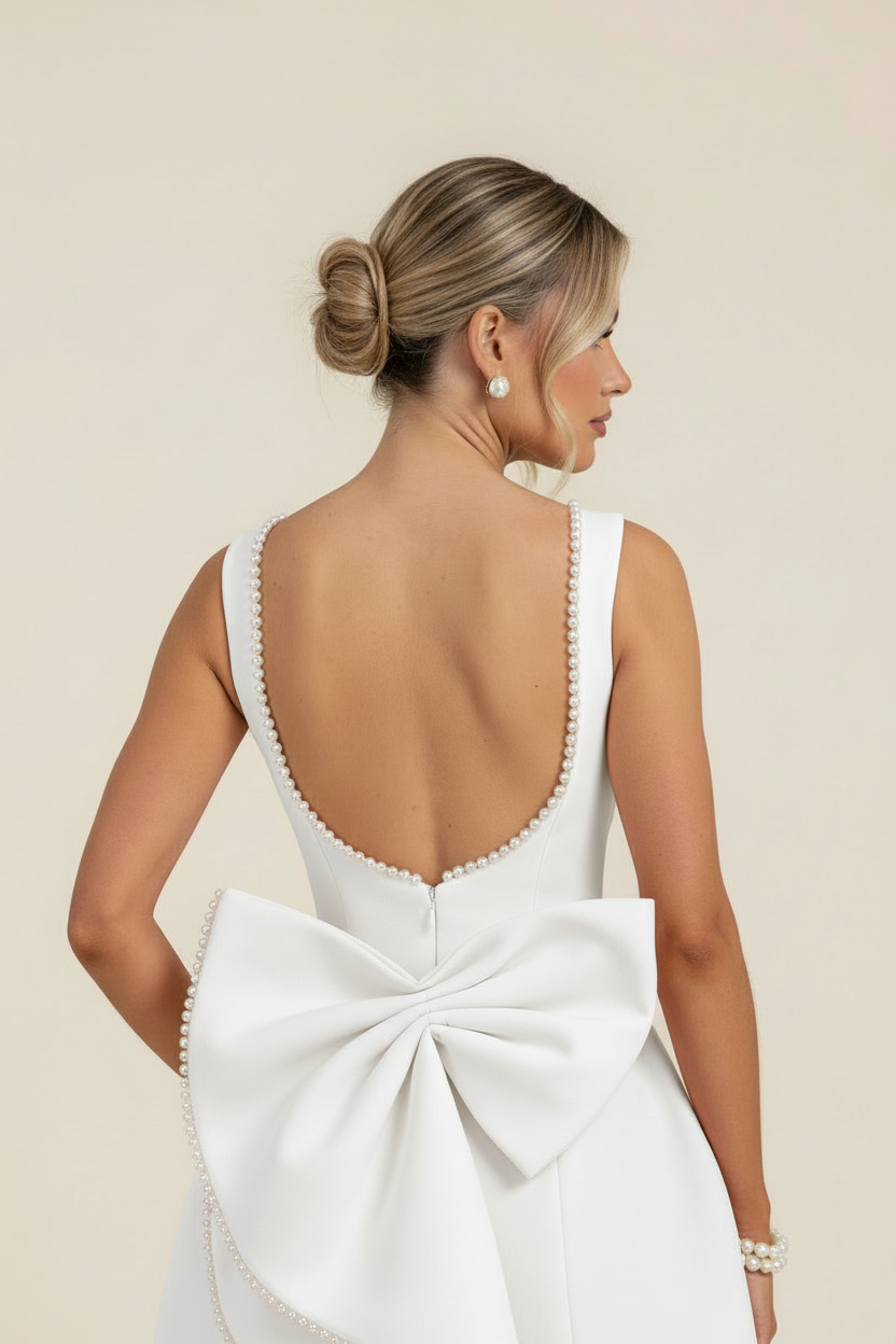 Women's Elegant Sleeveless Bow Back Mini Cocktail Dress
