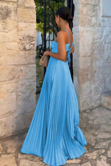 Women's Halter Pleated Maxi Prom Dress