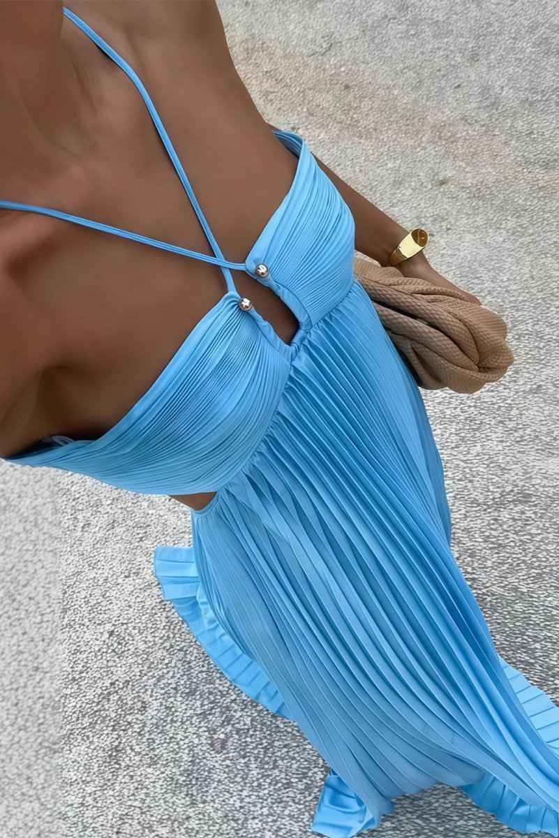 Women's Halter Pleated Maxi Prom Dress