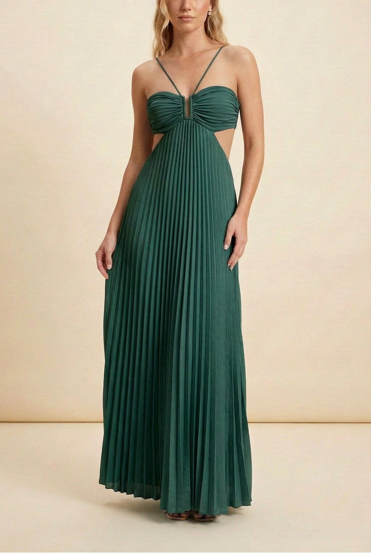 Women's Halter Pleated Maxi Prom Dress