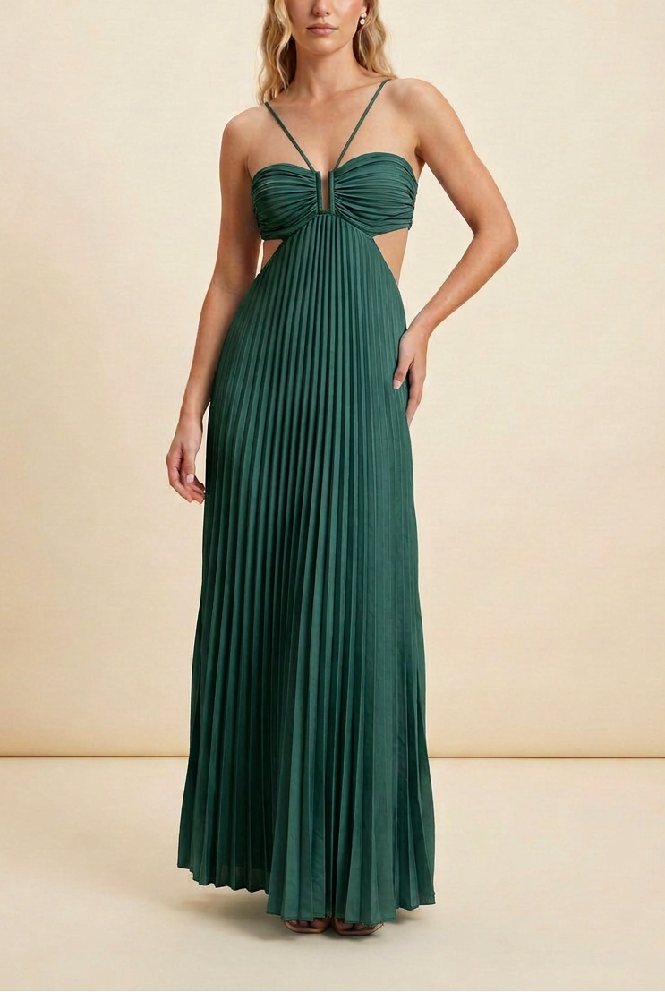 Women's Halter Pleated Maxi Prom Dress