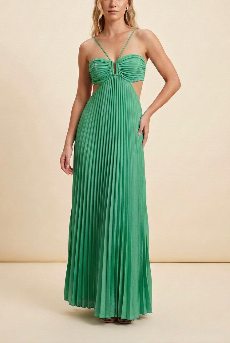 Women's Halter Pleated Maxi Prom Dress