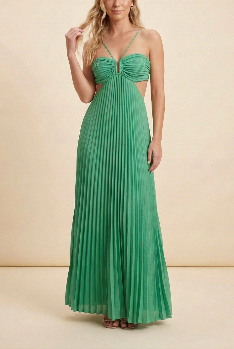 Women's Halter Pleated Maxi Prom Dress