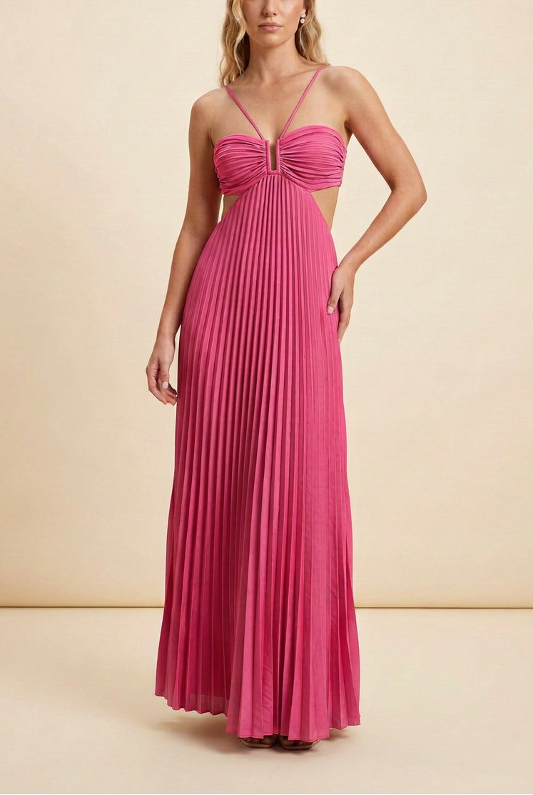 Women's Halter Pleated Maxi Prom Dress