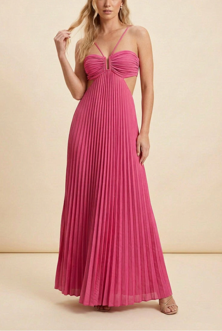 Women's Halter Pleated Maxi Prom Dress