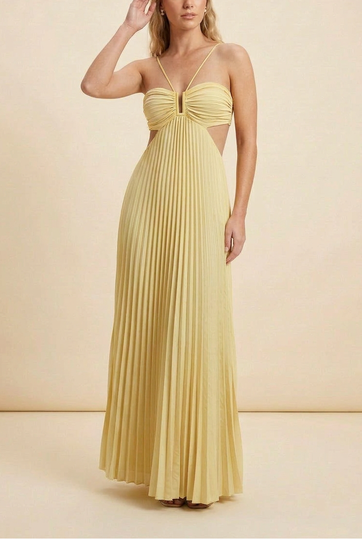 Women's Halter Pleated Maxi Prom Dress