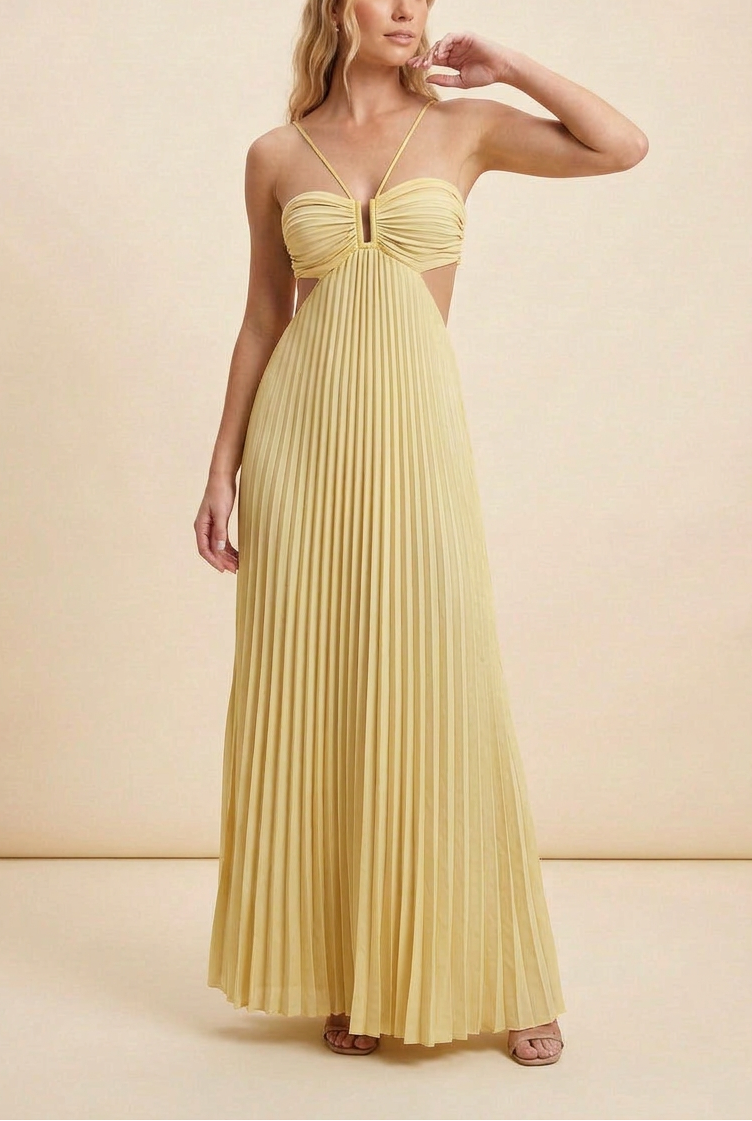 Women's Halter Pleated Maxi Prom Dress