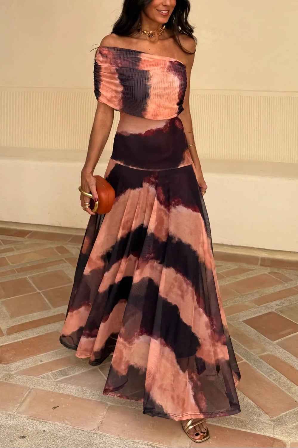 Women's One-Shoulder Mesh Maxi Summer Dress