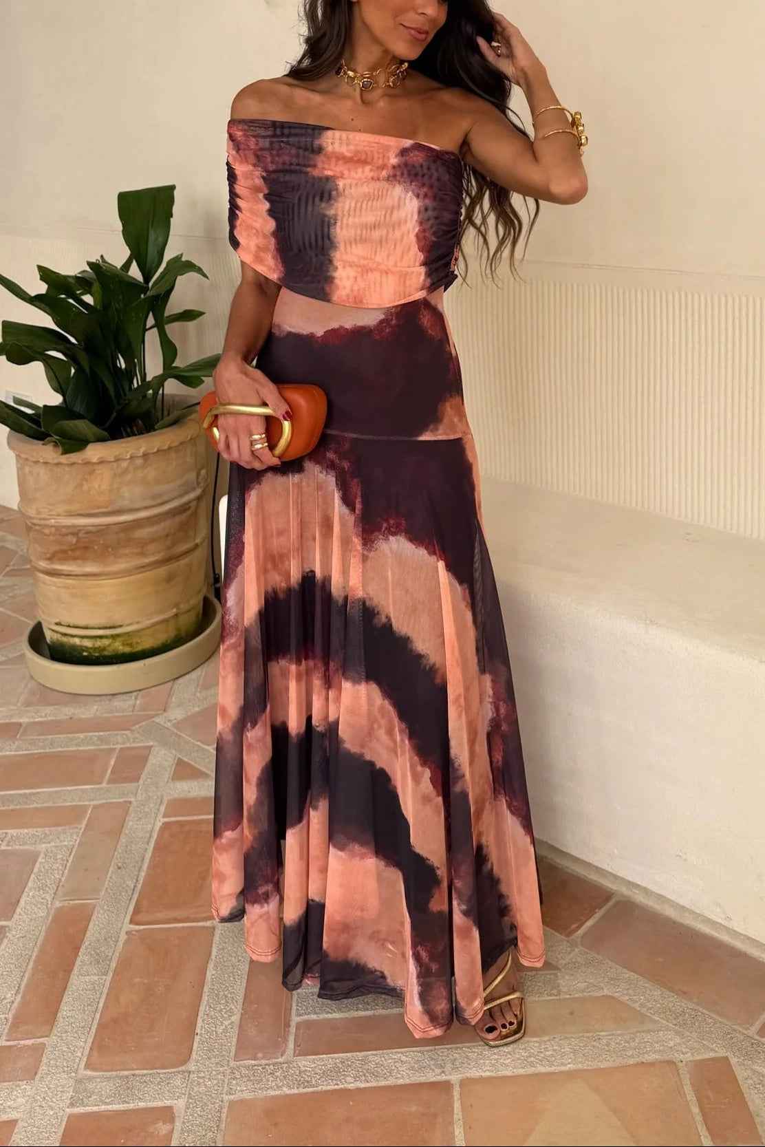 Women's One-Shoulder Mesh Maxi Summer Dress