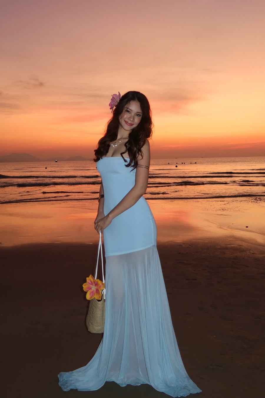 Women's Strapless Maxi Wedding Guest Dress