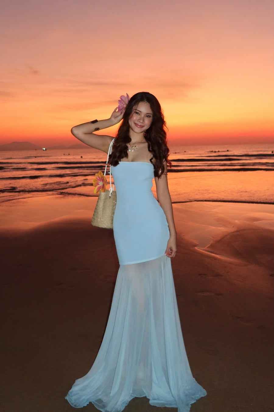 Women's Strapless Maxi Wedding Guest Dress