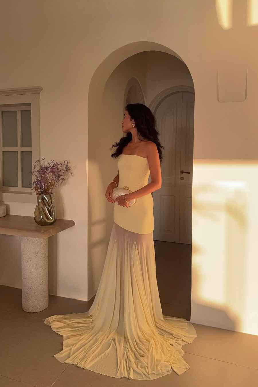 Women's Strapless Maxi Wedding Guest Dress