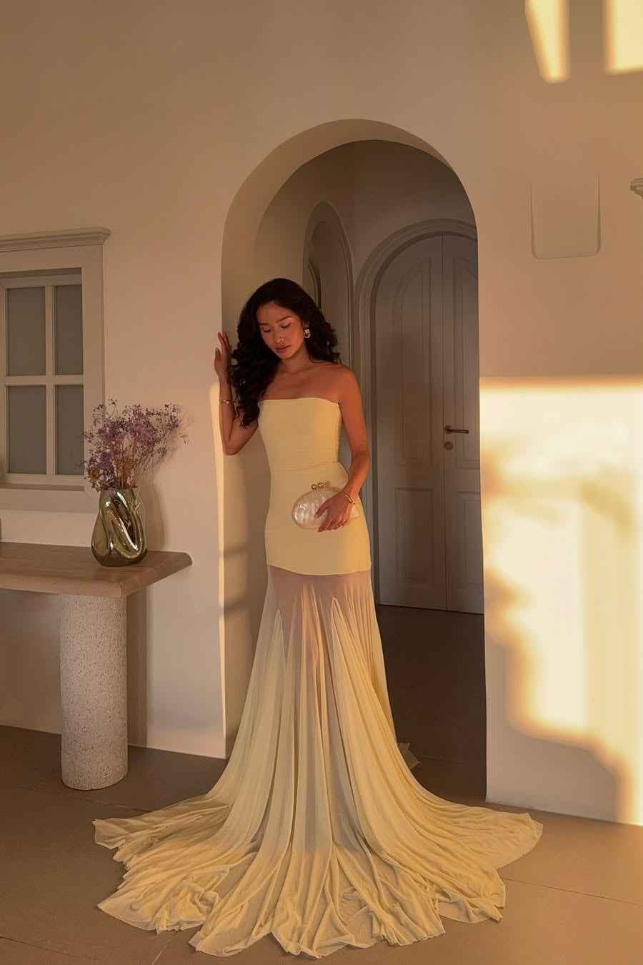 Women's Strapless Maxi Wedding Guest Dress