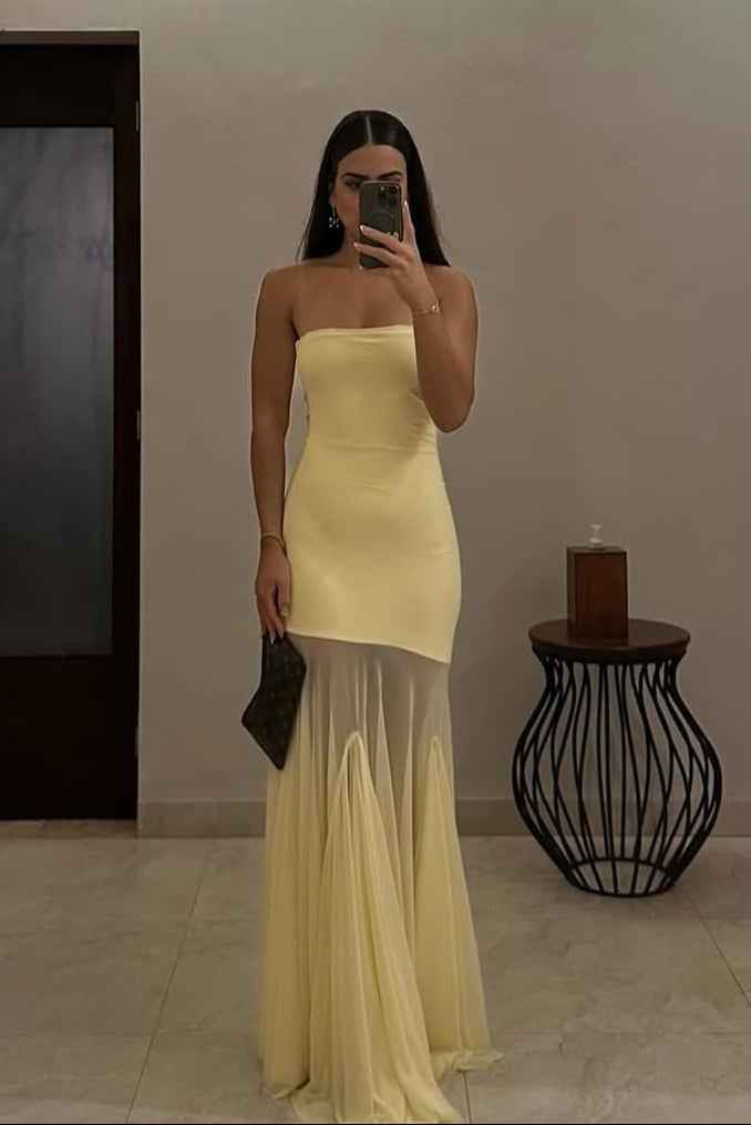 Women's Strapless Maxi Wedding Guest Dress