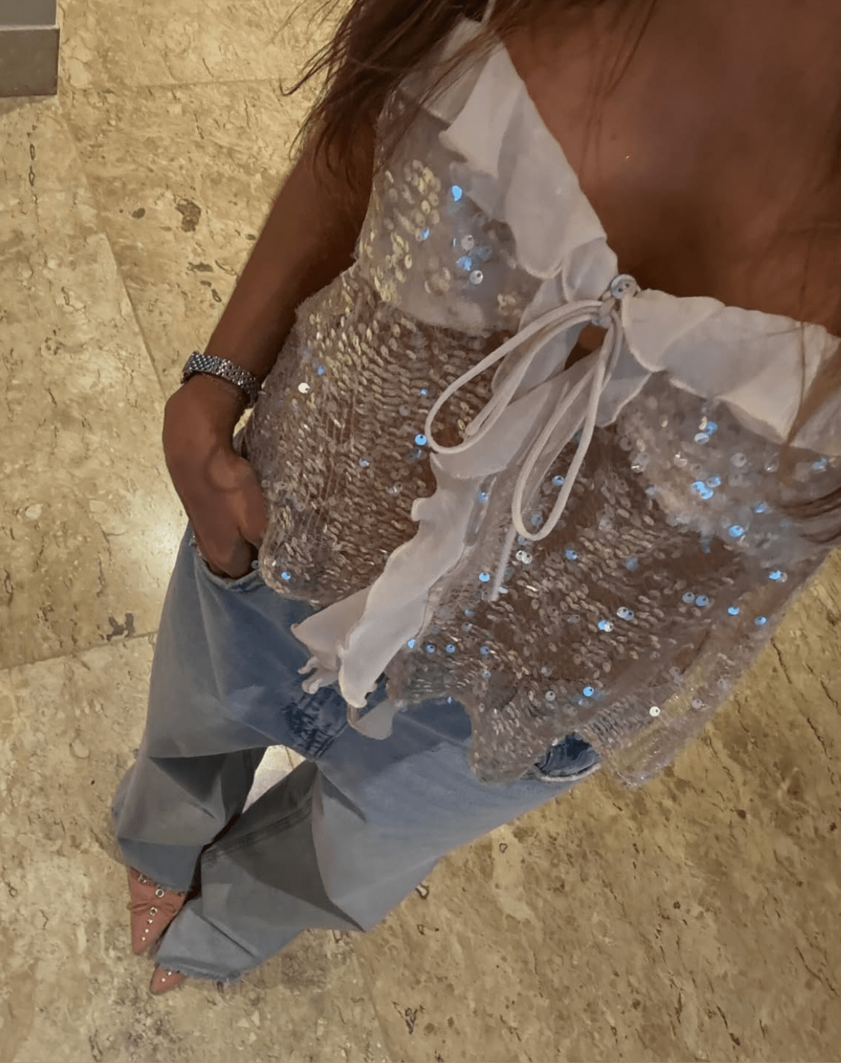 Women's Sequin Festival Party Top with Ruffles