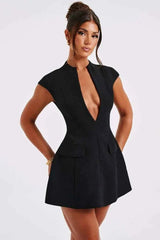 Women's Elegant Mini Dress with Deep V-neckline