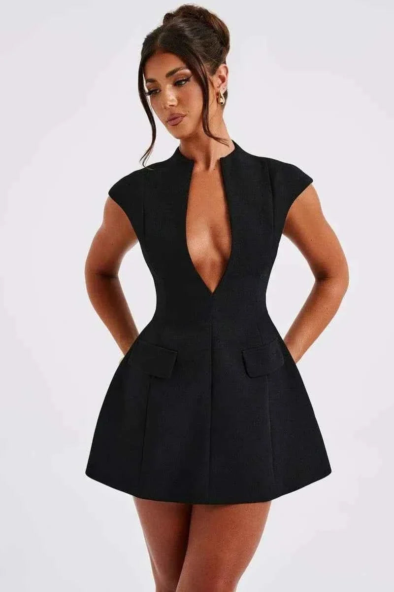 Women's Elegant Mini Dress with Deep V-neckline