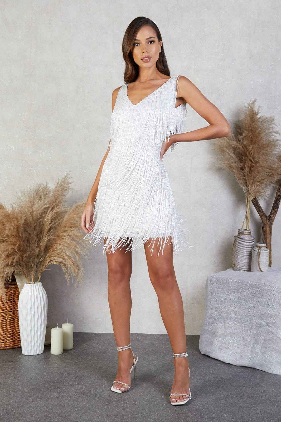Women's Sleeveless Glitter Fringes Mini Party Dress
