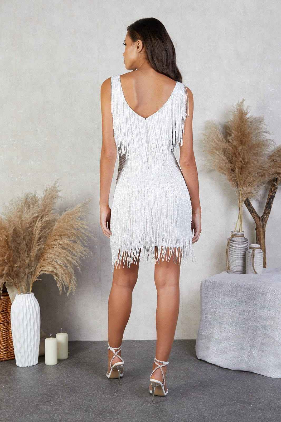 Women's Sleeveless Glitter Fringes Mini Party Dress
