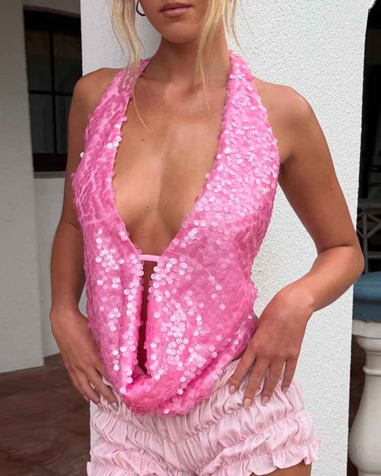 Women's Sleeveless Sequin Festival Party Top