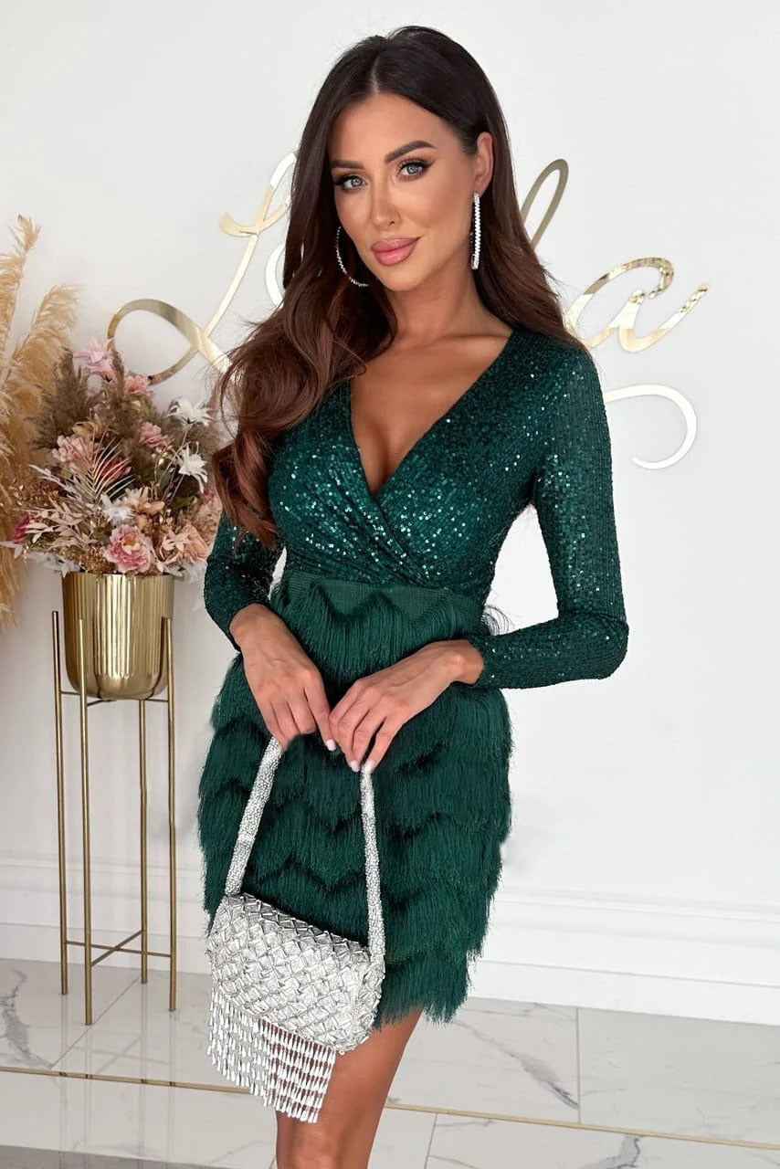 Women's Sequin Mini Party Dress with Long Sleeves