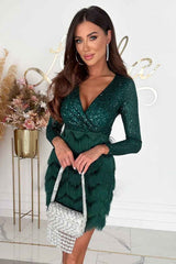 Women's Sequin Mini Party Dress with Long Sleeves