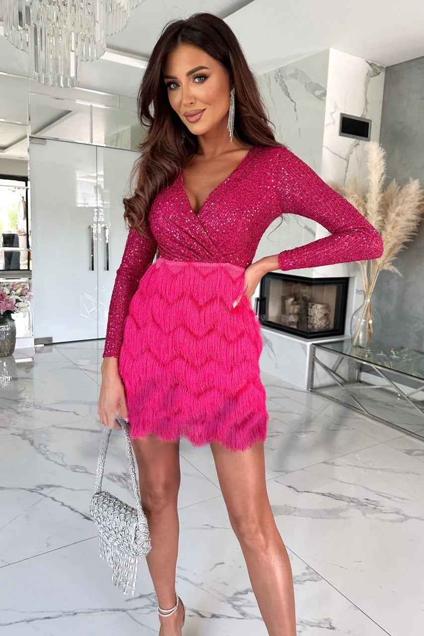 Women's Sequin Mini Party Dress with Long Sleeves