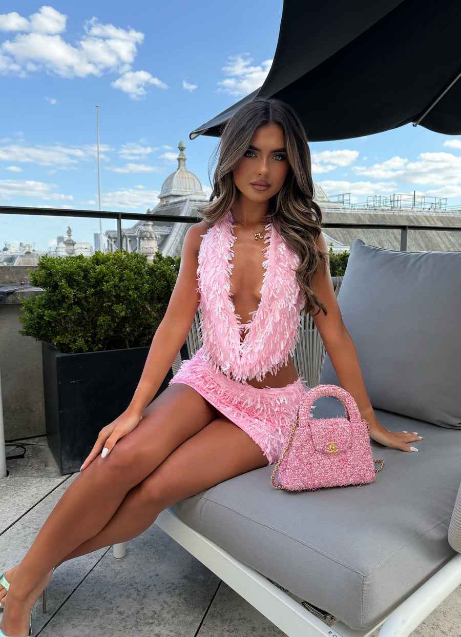 Women's Sequin Two-Piece Vacation Summer Set with Deep Neckline